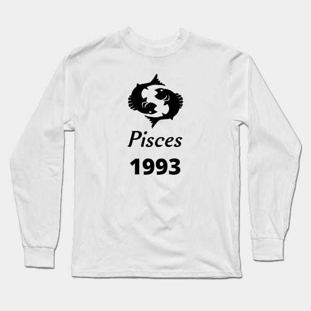 Black Zodiac Birthday Pisces 1993 Long Sleeve T-Shirt by Down Home Tees